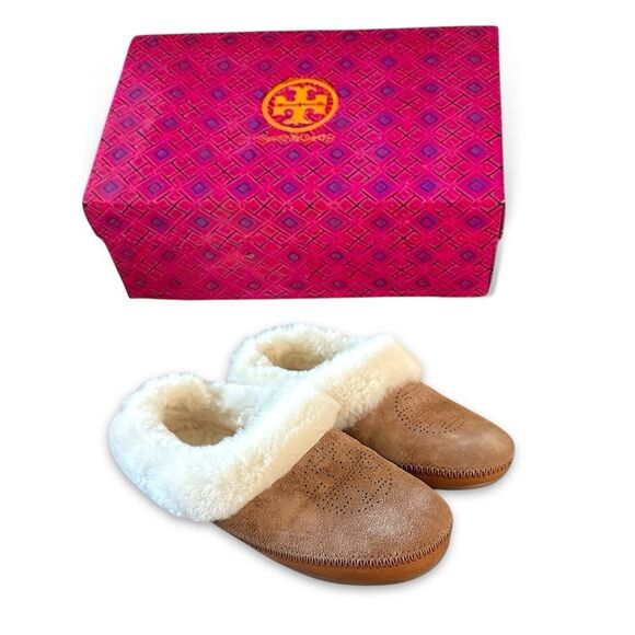 Tory Burch Cowley Suede Perforated Slippers - Picture 1 of 14